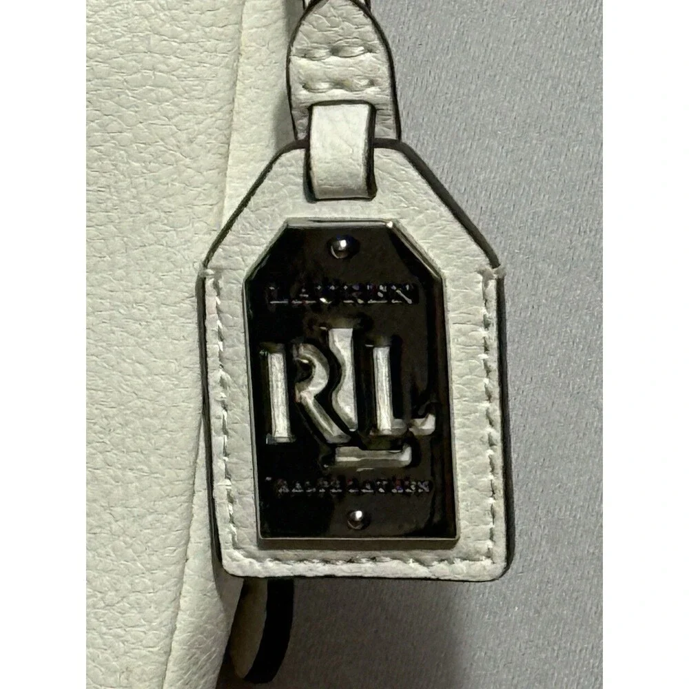 Lauren Ralph Lauren Pebbled Leather Crossbody Bag Ivory Cream RLL Silver Zip